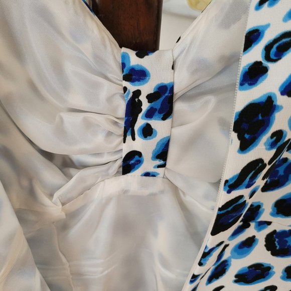 David Findlay White with Blue Leopard Print Sleeveless Dress US 4 - Picture 4 of 9